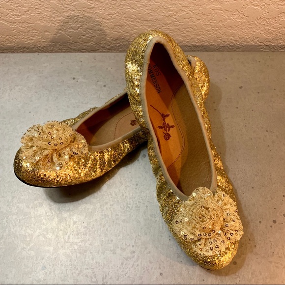 Ros Hommerson Gold Sequined Ballet Flats - Picture 3 of 7